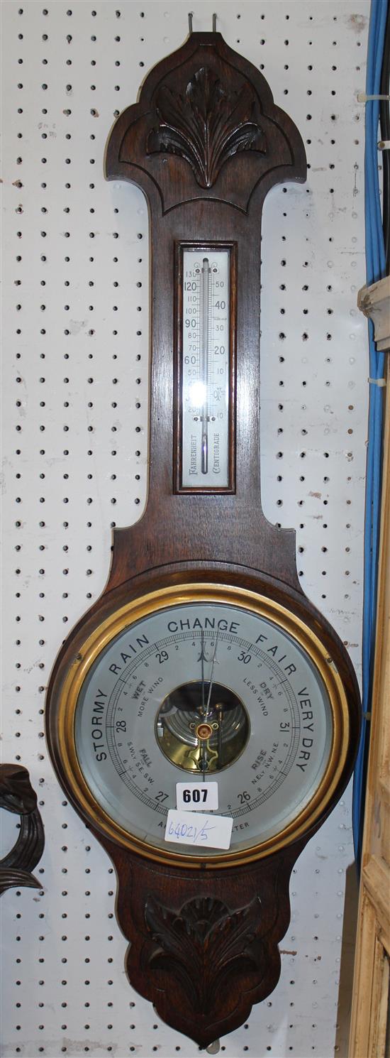 Oak aneroid wheel barometer